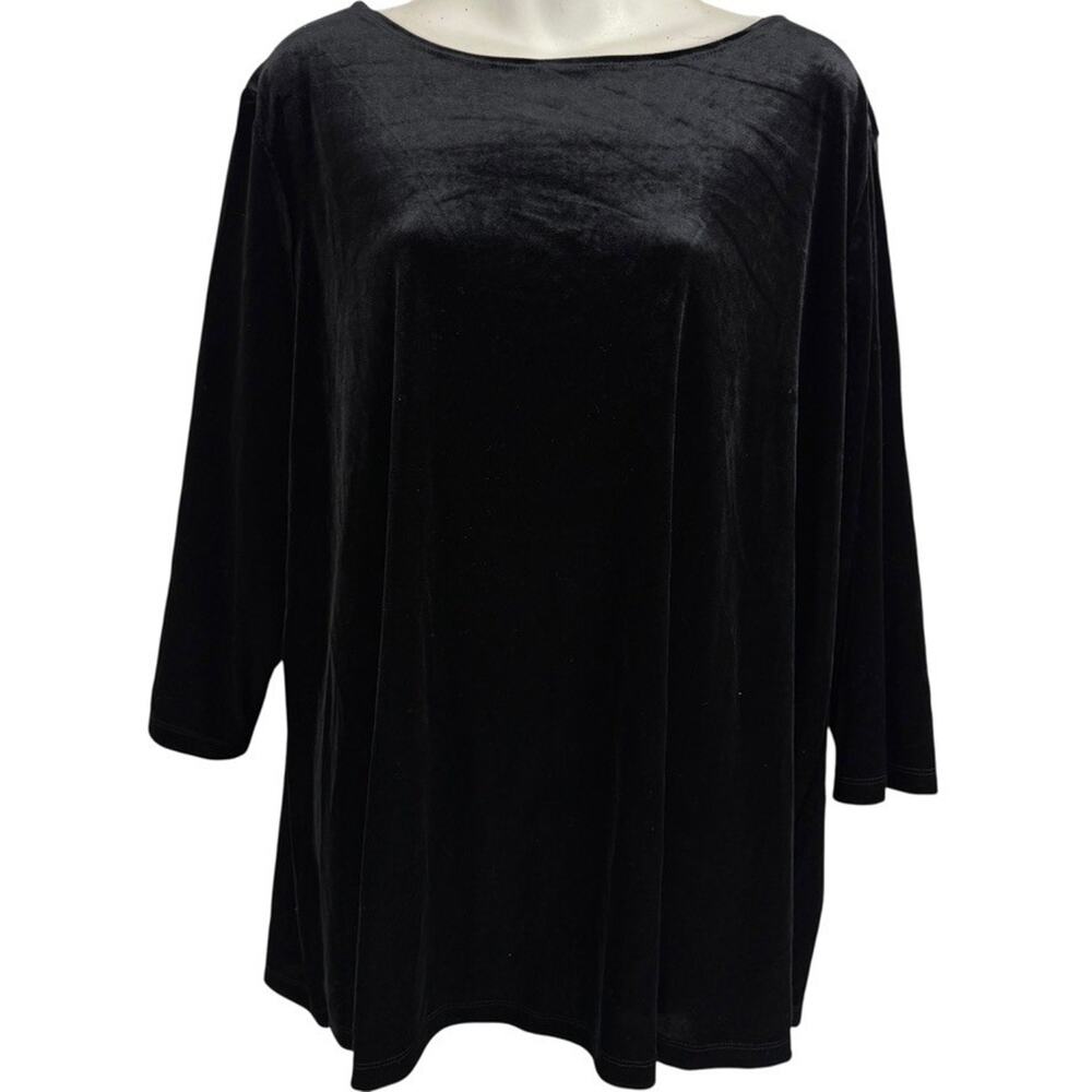 Susan Graver Black Velvet Stretch Pullover 3/4 Sleeve Top Womens Plus sz 2X